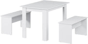 Set di tavoli da pranzo Sentio, Bianco, 112 x 73.6 cm con 2 panche, adatto come set da pranzo per piccoli spazi e cucine