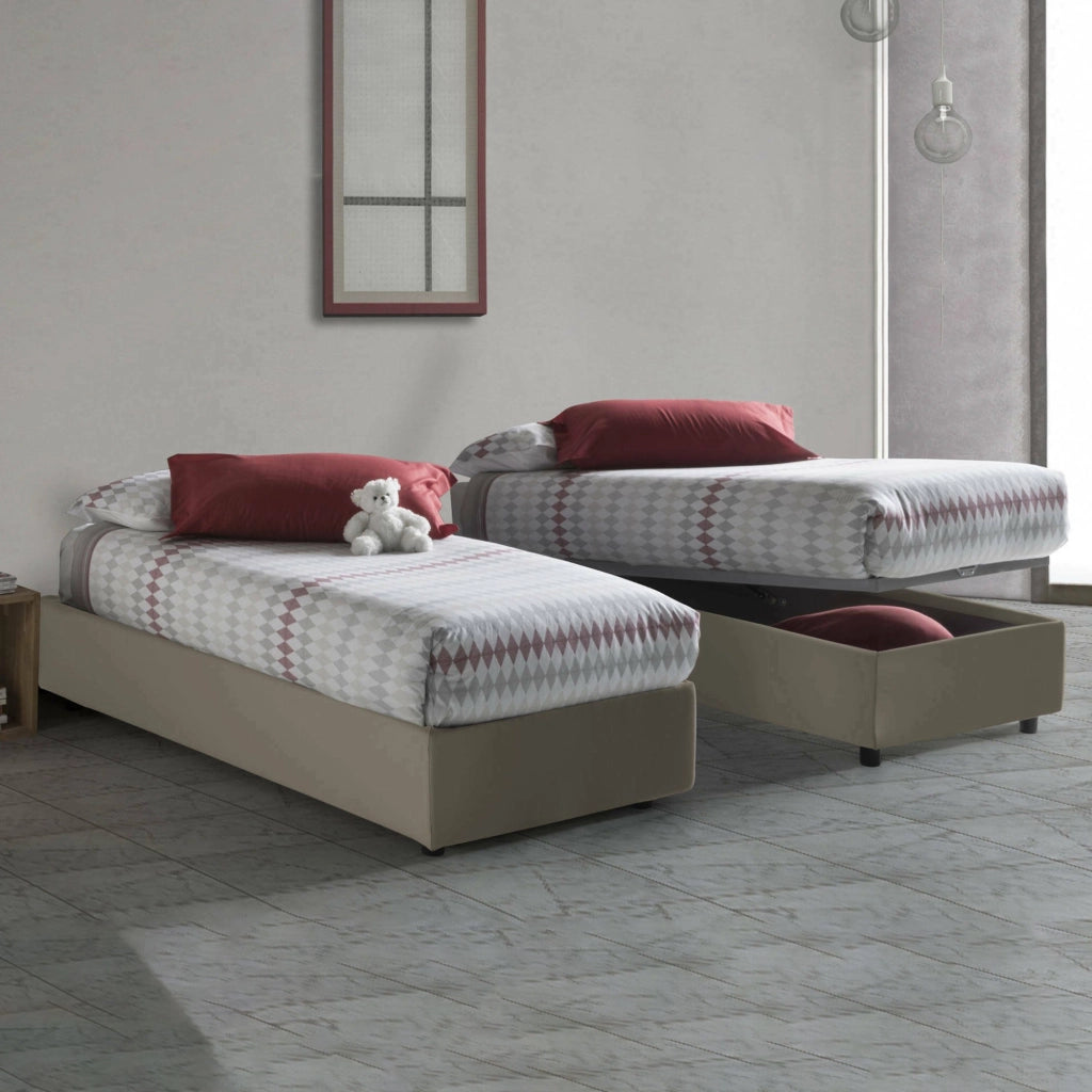 Letto singolo Andry, Letto contenitore con rivestimento in ecopelle, Made in Italy, Apertura frontale, con materasso cm 80x190 incluso, Bianco