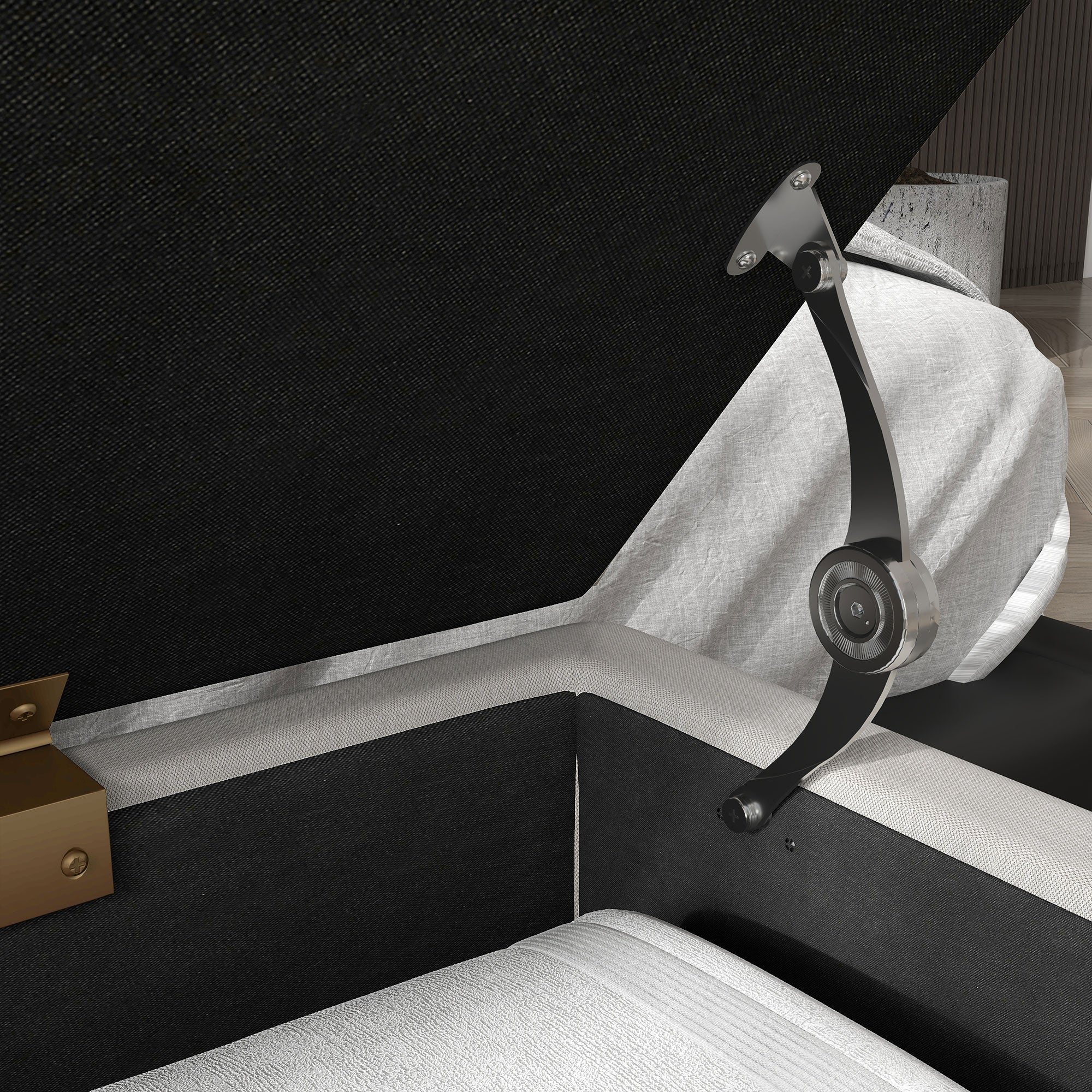 Panca Fondo Letto con Contenitore in Tessuto e Gambe in Acciaio 100x40x49cm Crema