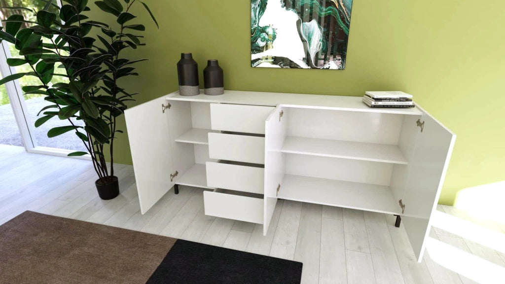Madia 3 ante/4 cassetti 174x40x84 cm bianco lucido - SOLARIA