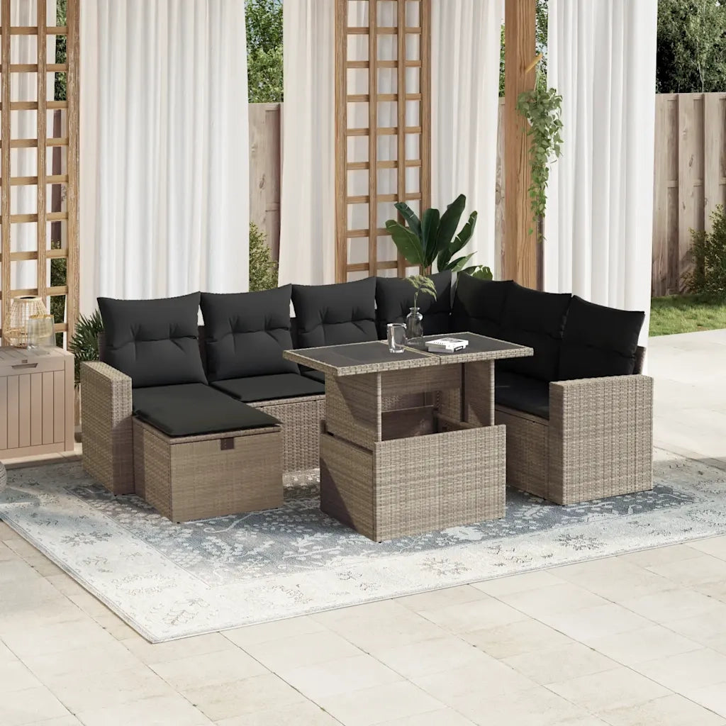 Set Divano da Giardino 8pz con Cuscini Grigio Chiaro Polyrattan 3274842
