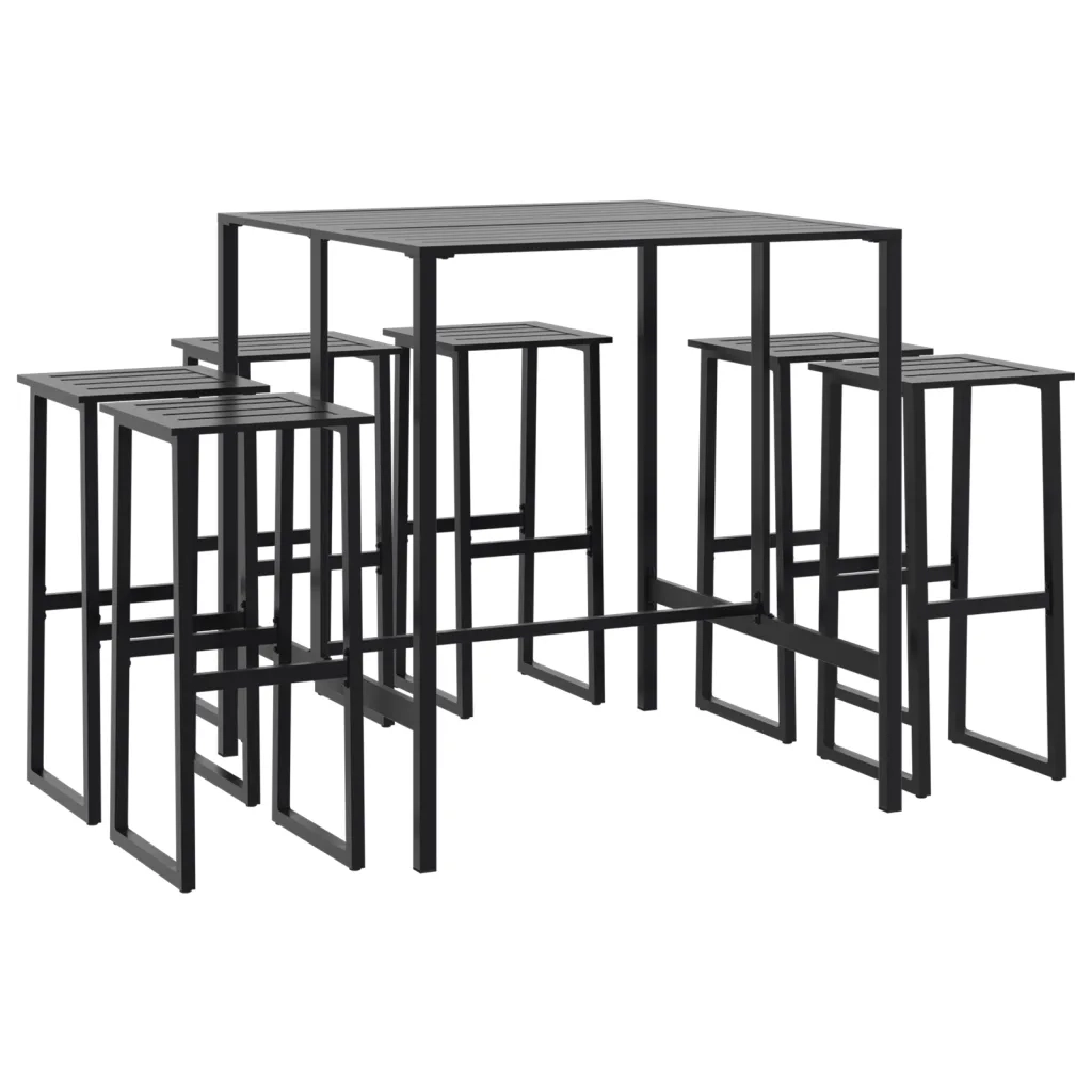 Set Bar da Giardino 7pz Nero in Acciaio Verniciato a Polvere 3283753