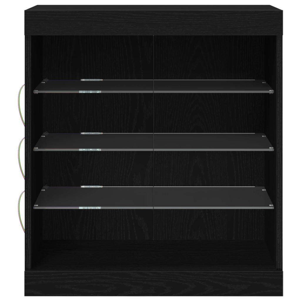 Sideboard con luci LED in rovere nero 60,5x37x67 cm
