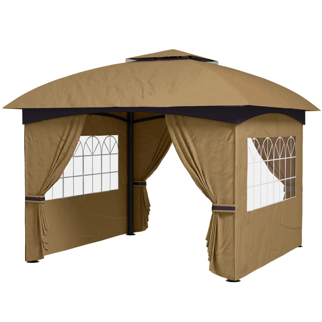 Gazebo da Giardino 3.4x3.4m con Pareti, Protezione UV e Tetto a 2 Livelli, Beige