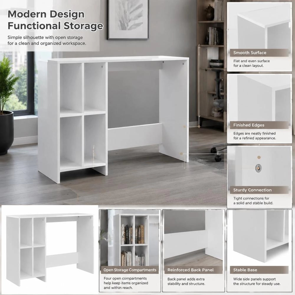 Modern White Computer Desk With Storage Shelves, Engineered Wood Home Office Writing Table, Easy Assembly Study Workstation, 102.5x35x75 Cm