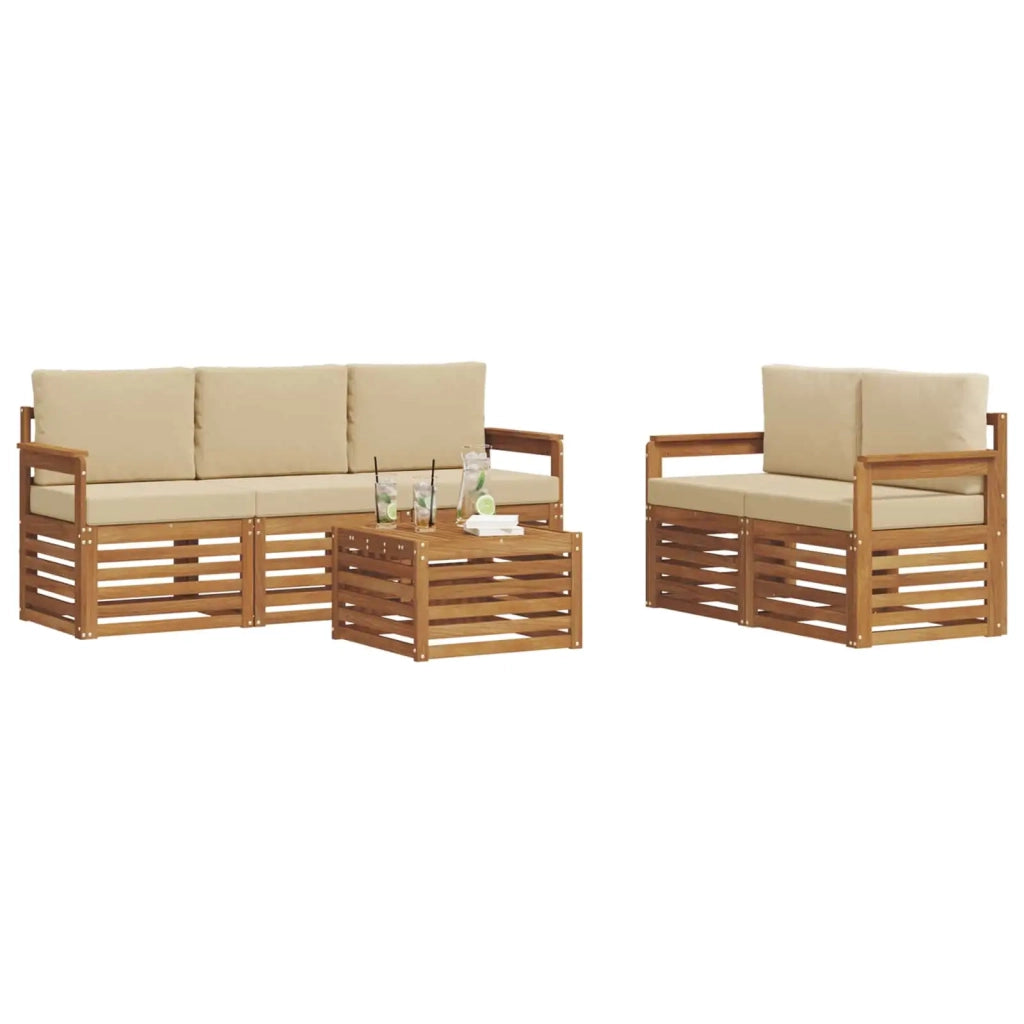 Set divani 6 pcs Naturale e Beige Legno di Acacia Massello 3374358
