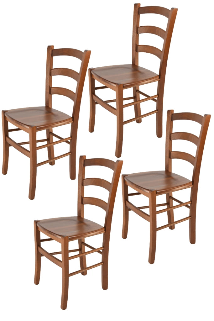 Set 4 Sedie Venice Tommychairs, robusta struttura in legno di faggio verniciata in noce chiaro e seduta in legno