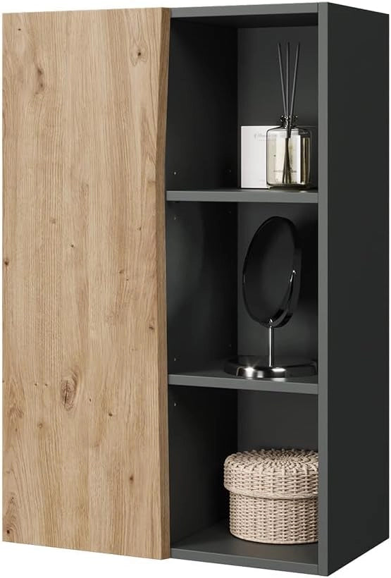Mobiletto di media altezza Willow, Artigiano, 56 x 86 cm con 3 scomparti aperti, adatto al montaggio a parete per diverse dimensioni di bagno