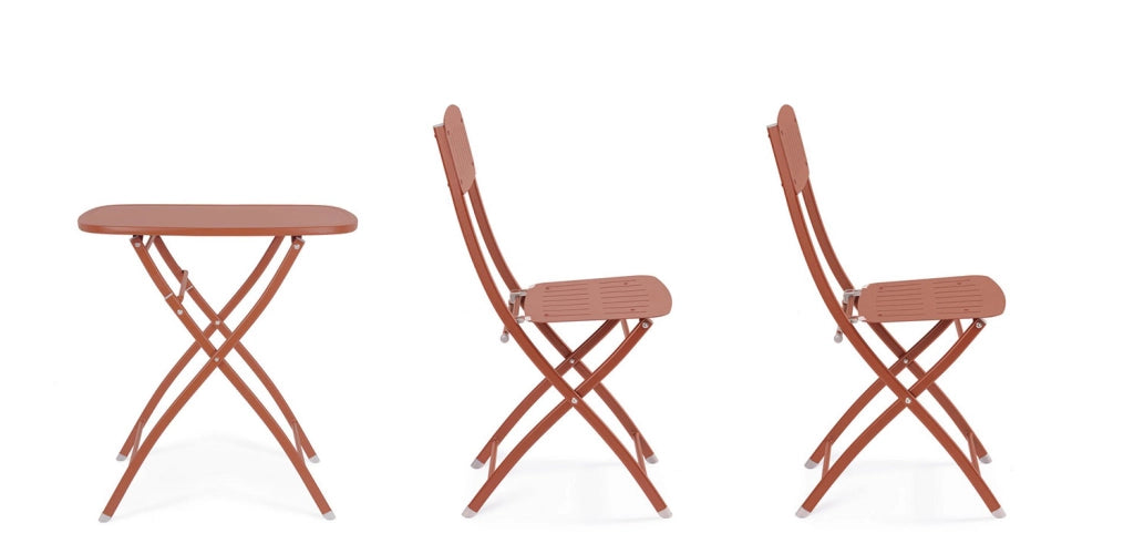 Set 3 Pezzi Bistrot da Giardino con Tavolo e 2 Sedie in Acciaio Yvonne Terracotta