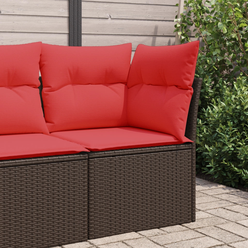 Divano da giardino angolare con cuscini marrone in polyrattan