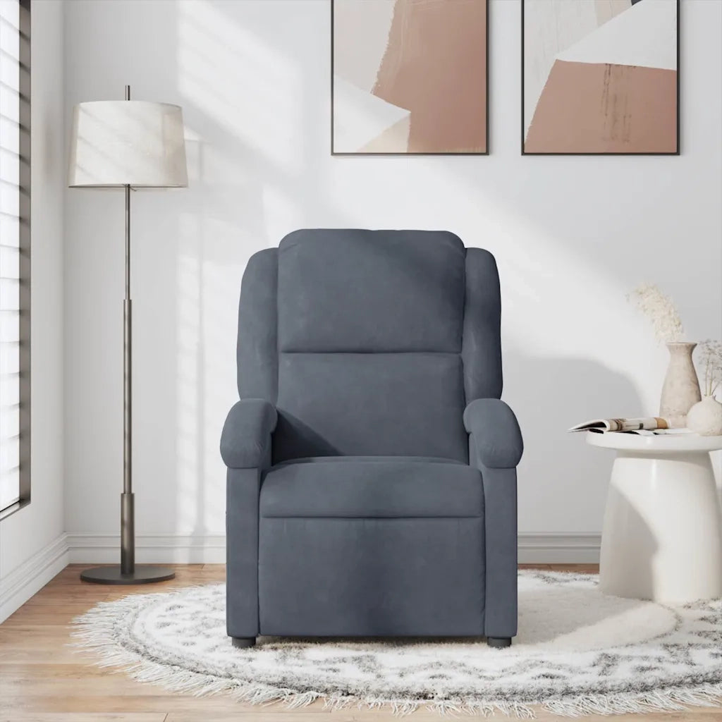Poltrona Massaggiante | Sedia Relax Reclinabile Grigio Scuro in Velluto