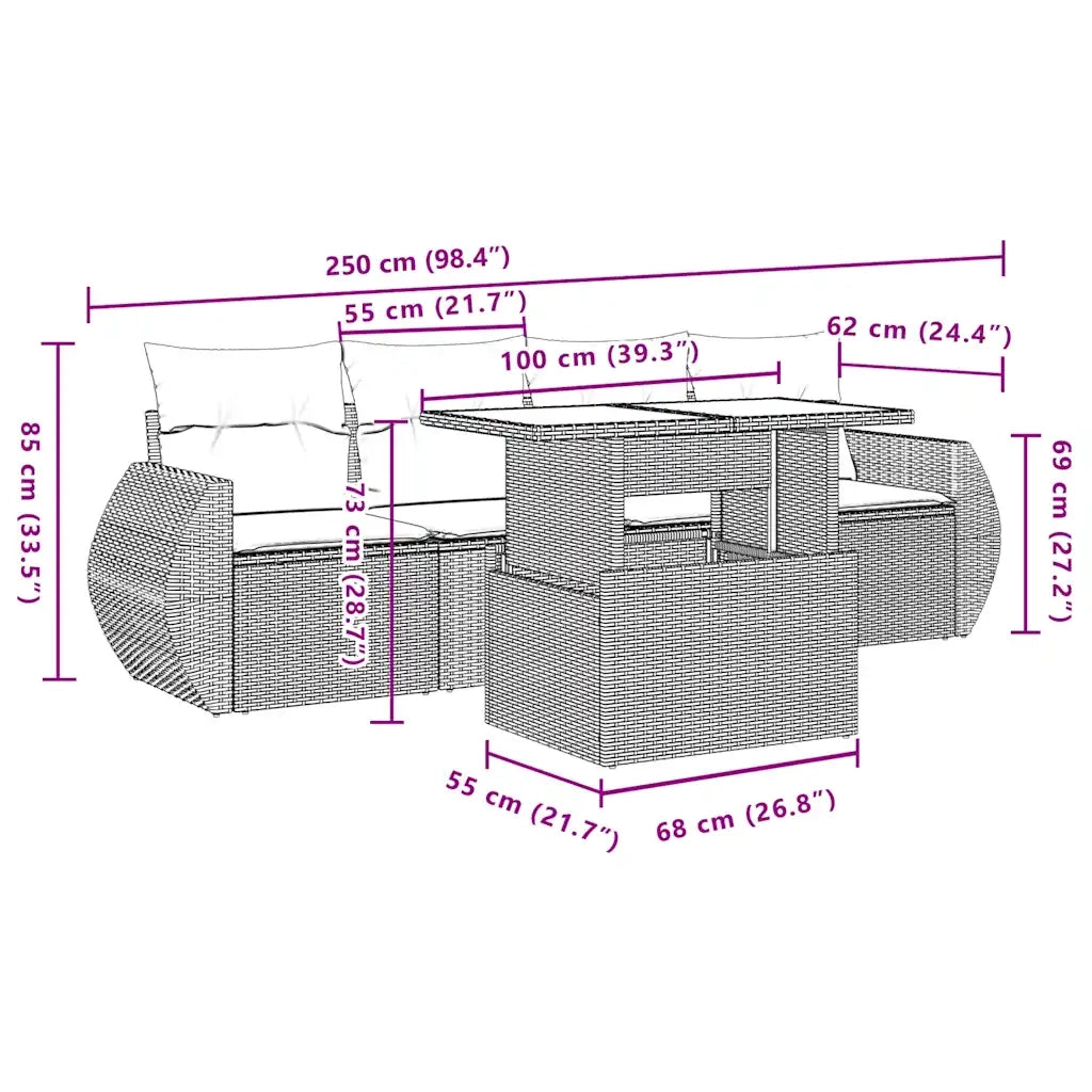 Set Divani da Giardino 5 pz con Cuscini Marrone in Polyrattan 3268364