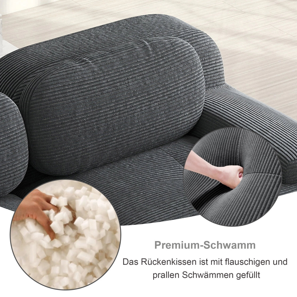 Divano Loveseat modulare in tessuto a coste grigio con braccioli sagomati e base antiscivolo