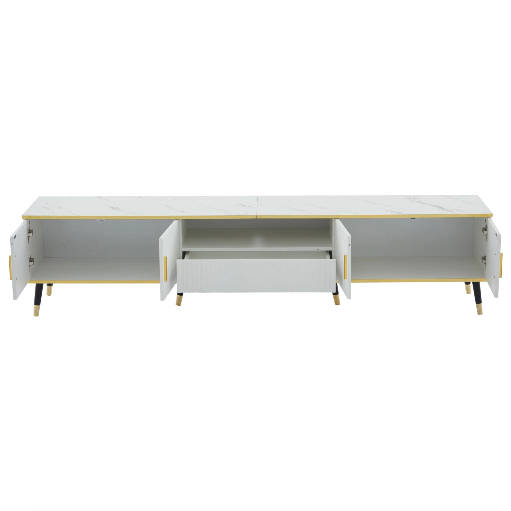 Mobile porta TV con 2 ante e 1 cassetto ripiani regolabili e passacavi per soggiorno in truciolare bianco 200 × 40 × 46 cm