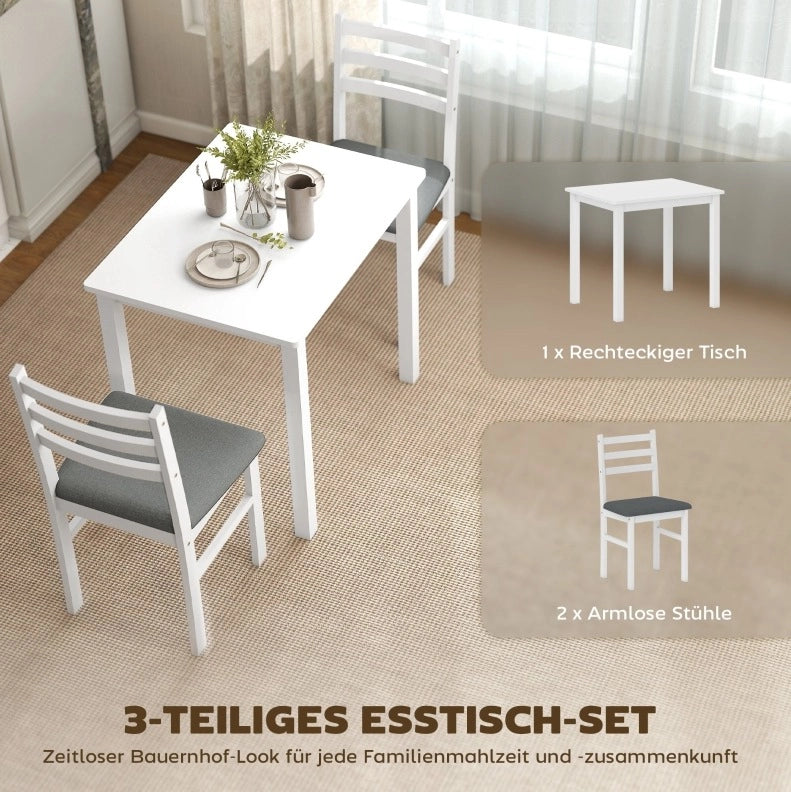 Set da pranzo bianco salvaspazio con tavolo e 2 sedie imbottite