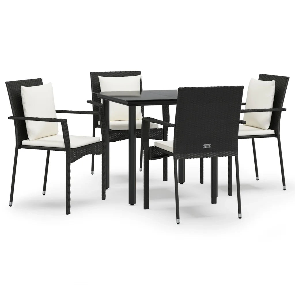 Set da Pranzo da Giardino 5 pz | Set Salotto da Giardino Nero con Cuscini in Polyrattan