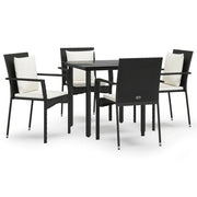 Set da Pranzo da Giardino 5 pz | Set Salotto da Giardino Nero con Cuscini in Polyrattan