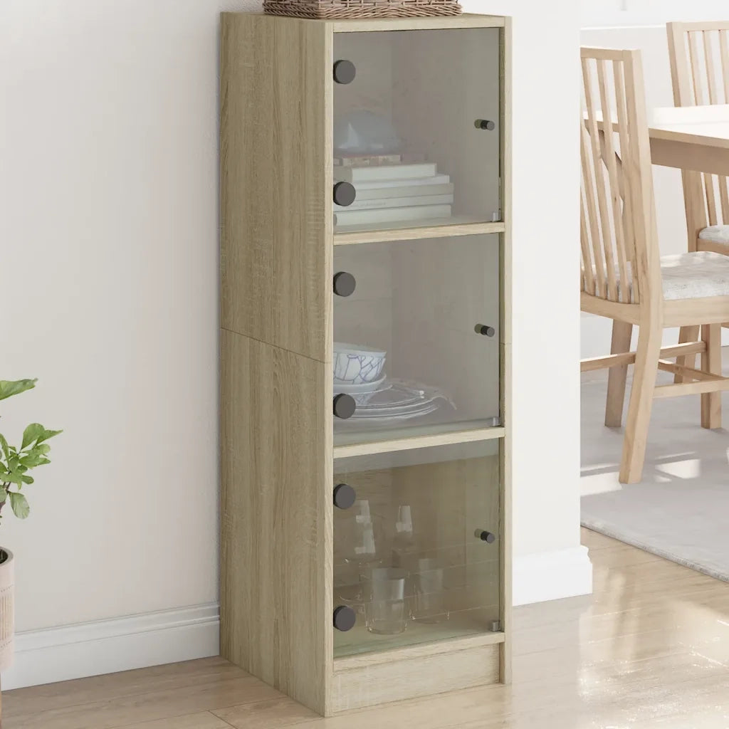 Credenza | Madia | Buffet da pranzo | Armadio da pranzo con Ante in Vetro Rovere Sonoma 35x37x109 cm