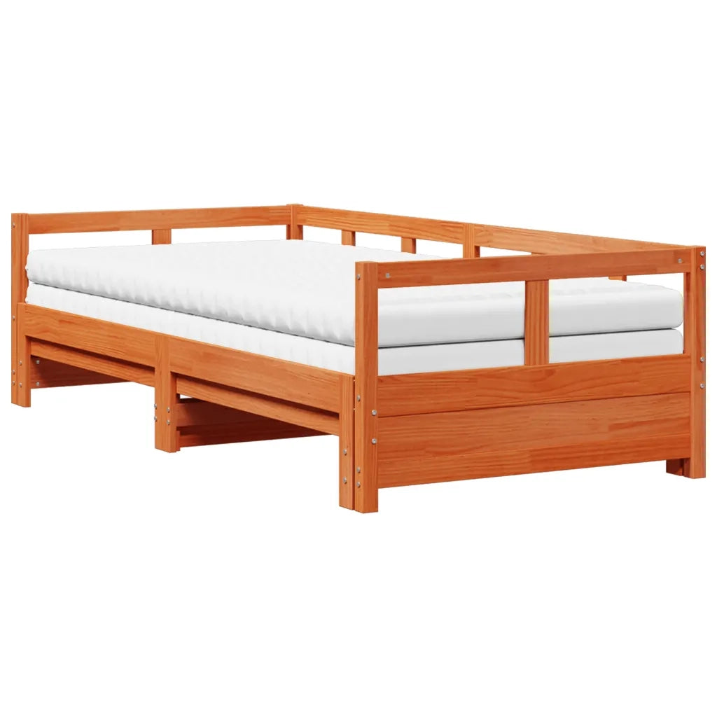 Divano Letto con Rotelle e Materasso Marrone Cera 80x200cm Pino 3321040