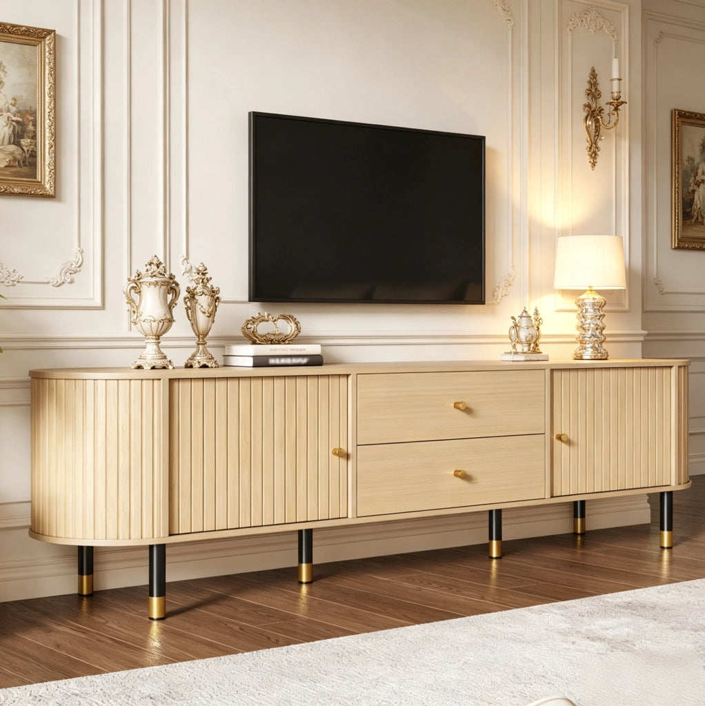 Mobile TV 180x40x58 cm con 2 cassetti; 2 ante e gestione cavi in MDF naturale