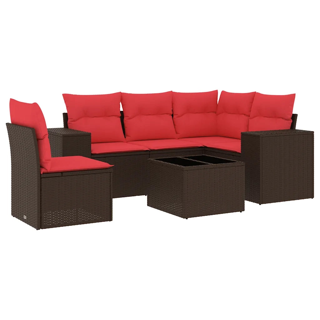 Set Divani da Giardino 6 pz con Cuscini Marrone in Polyrattan 3222583