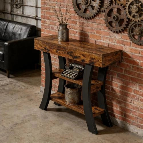 Consolle curva con tre ripiani in MDF e metallo per ingresso soggiorno e corridoio nera 105 × 30 × 80 cm