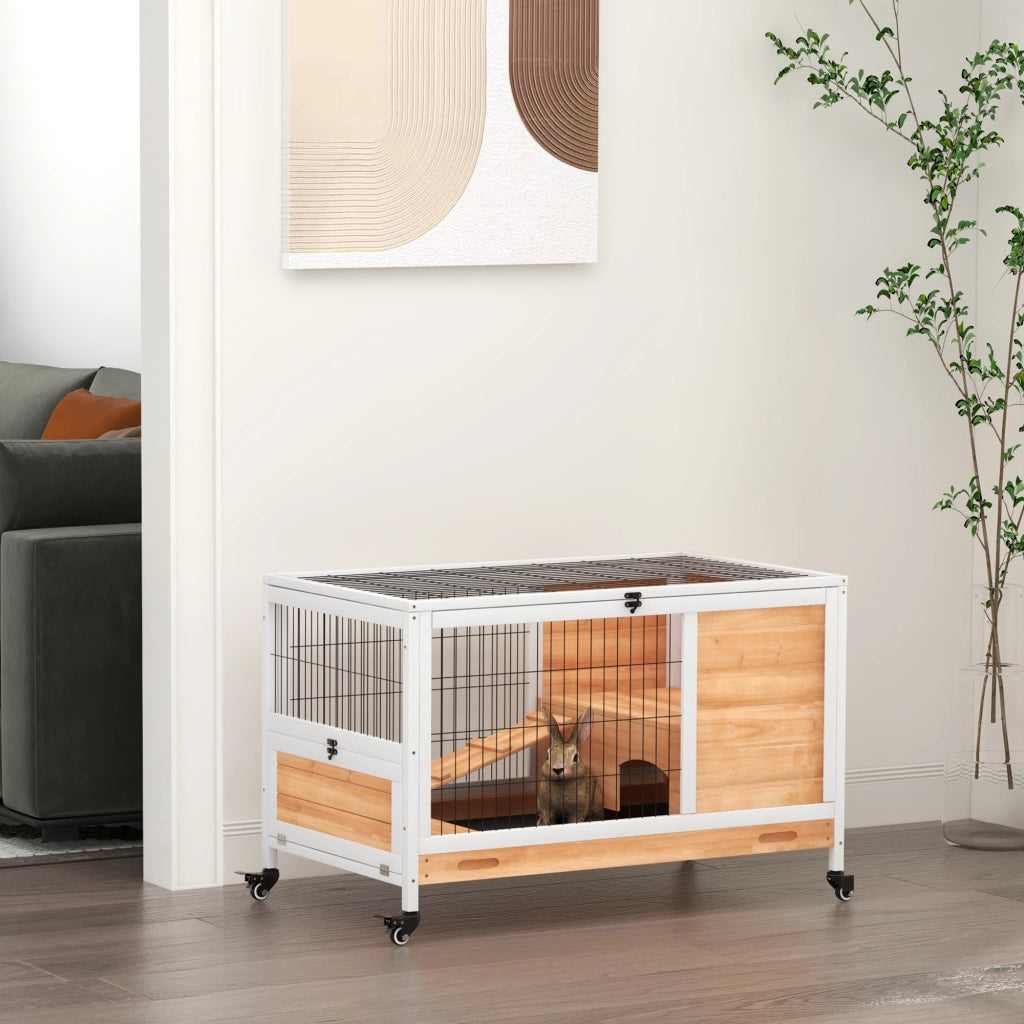 Gabbia per Conigli Interna ¨C zephmum ¨C Legno 90x53x59 cm Giallo e Bianco