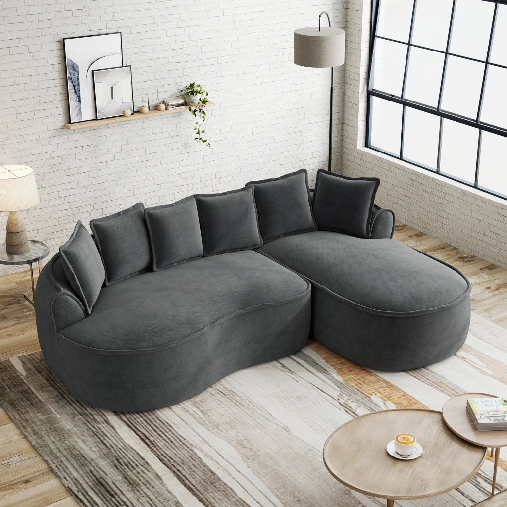 Chaise longue senza struttura in ciniglia con seduta extra profonda e braccioli larghi ergonomica grigio 122 cm