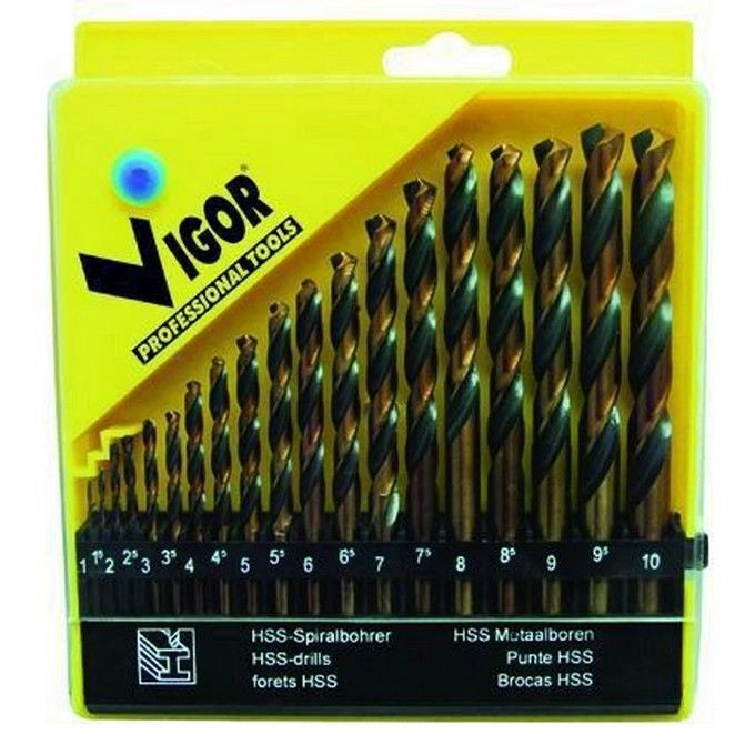 Vigor 41265-10 Serie Punte HSS Bi-Action per Metalli 19 Pezzi Diametri 1-10 mm
