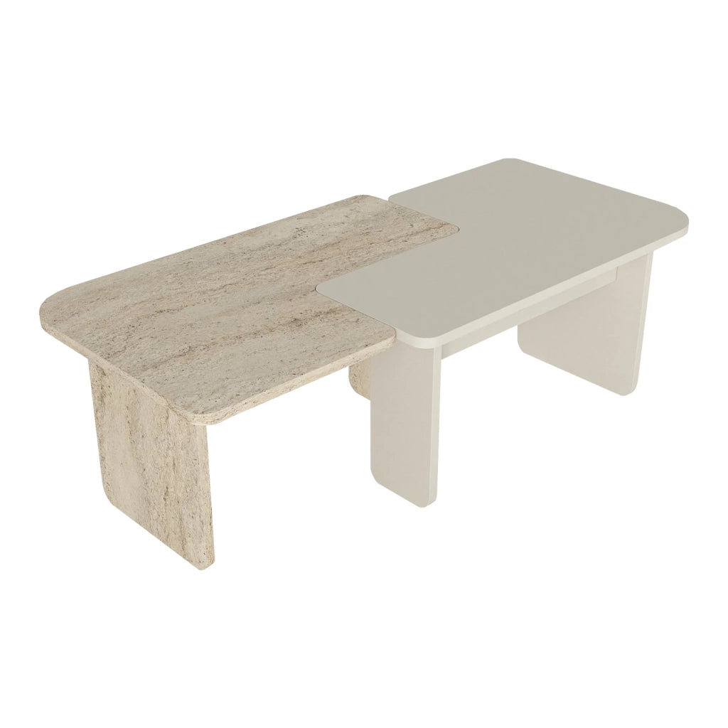 Tavolino da caffè con consolle laterale in due parti 75 x 75 x 38 cm travertino greige 03_0010787