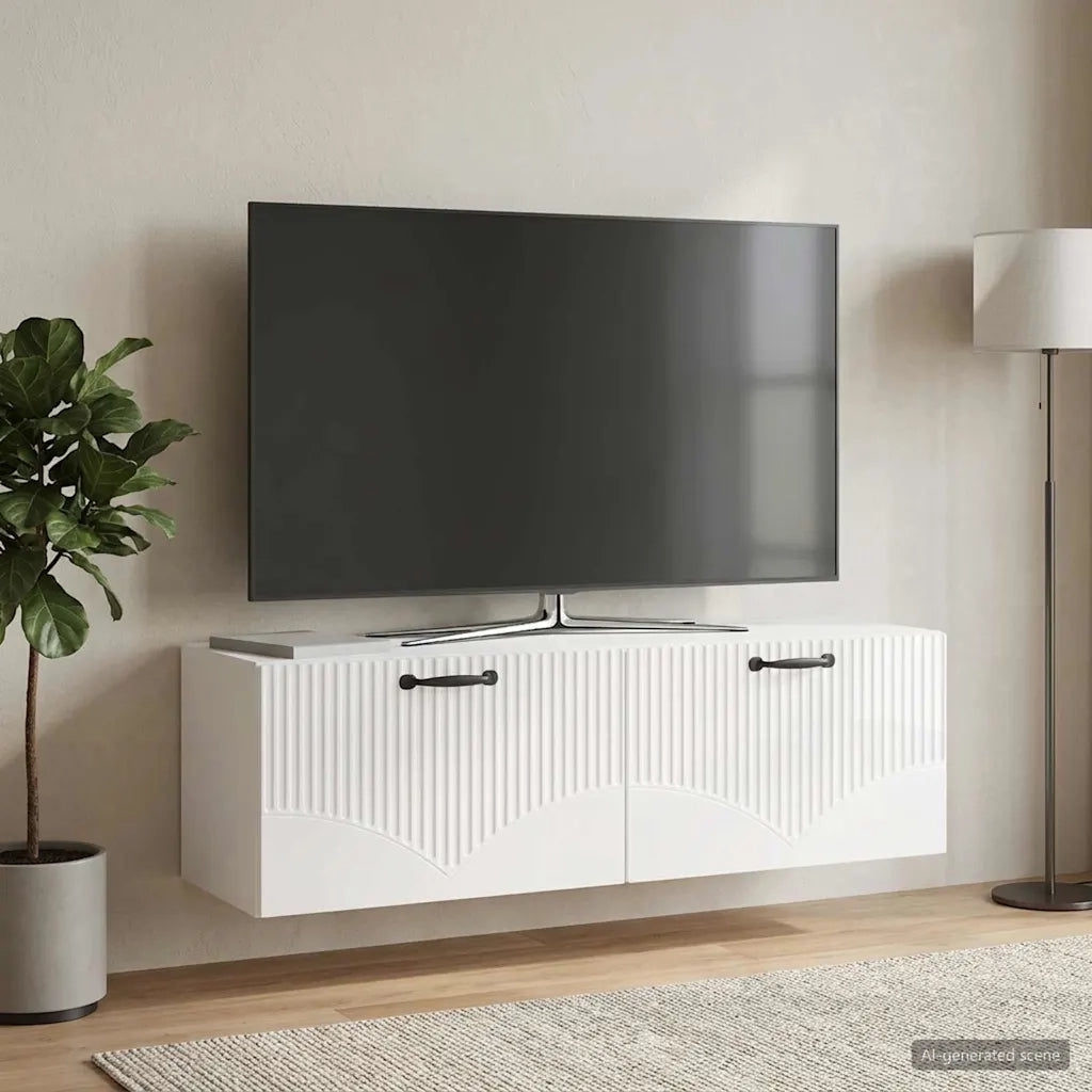 Mobile Porta TV da Muro Bianco Lucido 98 x 31 x 30 cm 899069