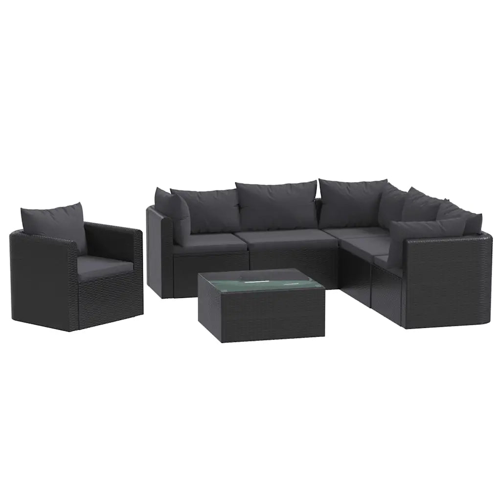 Set Divani da Giardino 7 pz con Cuscini in Polyrattan Nero 46552