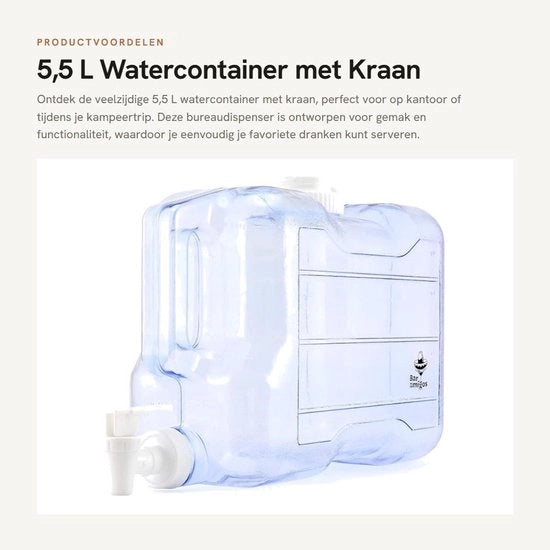 Contenitore acqua 5,5 L - Dispensatore acqua con rubinetto - Dispensatore ufficio - Amichevole con frigorifero - Ideale per ufficio/camping - Materiale plastico
