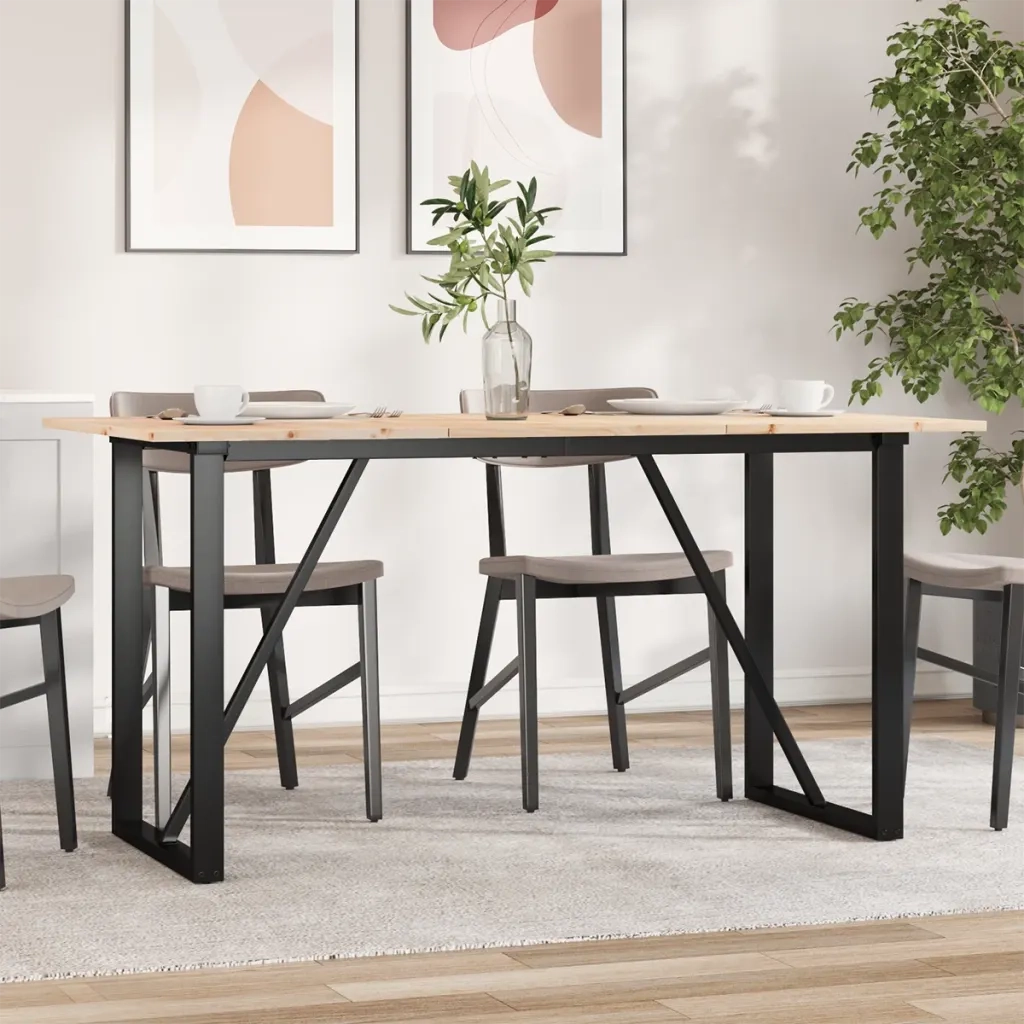 Tavolo da Pranzo Telaio a O 140x80x75 cm Legno Pino e Acciaio