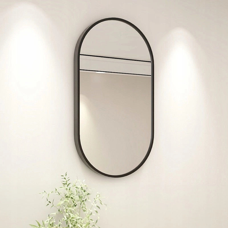Grande specchio ovale da bagno, soggiorno, camera da letto, nero, industriale, 75x40 cm