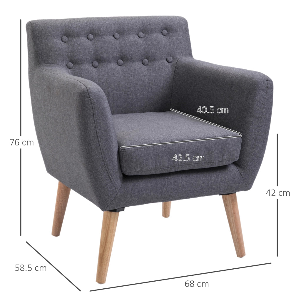 EasyComfort Poltrona Imbottita Moderna, Poltroncina da Camera Soggiorno con Braccioli Tessuto Legno 68 × 58.5 × 76cm Grigio Chiaro