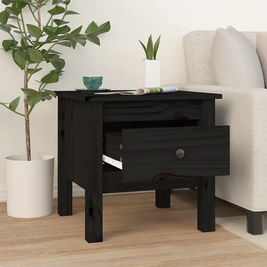 Tavolini 2 pz Neri 40x40x39 cm in Legno Massello di Pino 813793