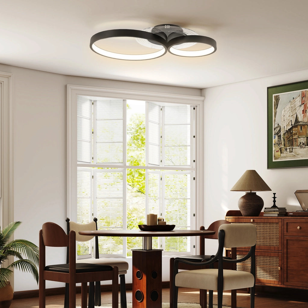 Plafoniera LED Moderna a 3 Anelli con Temperatura Colore Regolabile, Potenza 40W, Nero