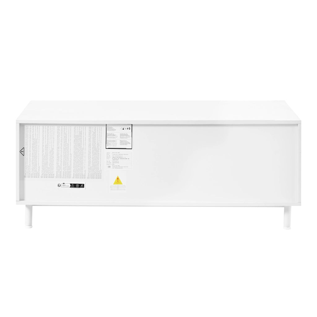 Tavolino da salotto con 2 cassetti e 2 ante; vano chiuso antipolvere; in MDF e pannelli; bianco; 100 × 50 × 39.5 cm