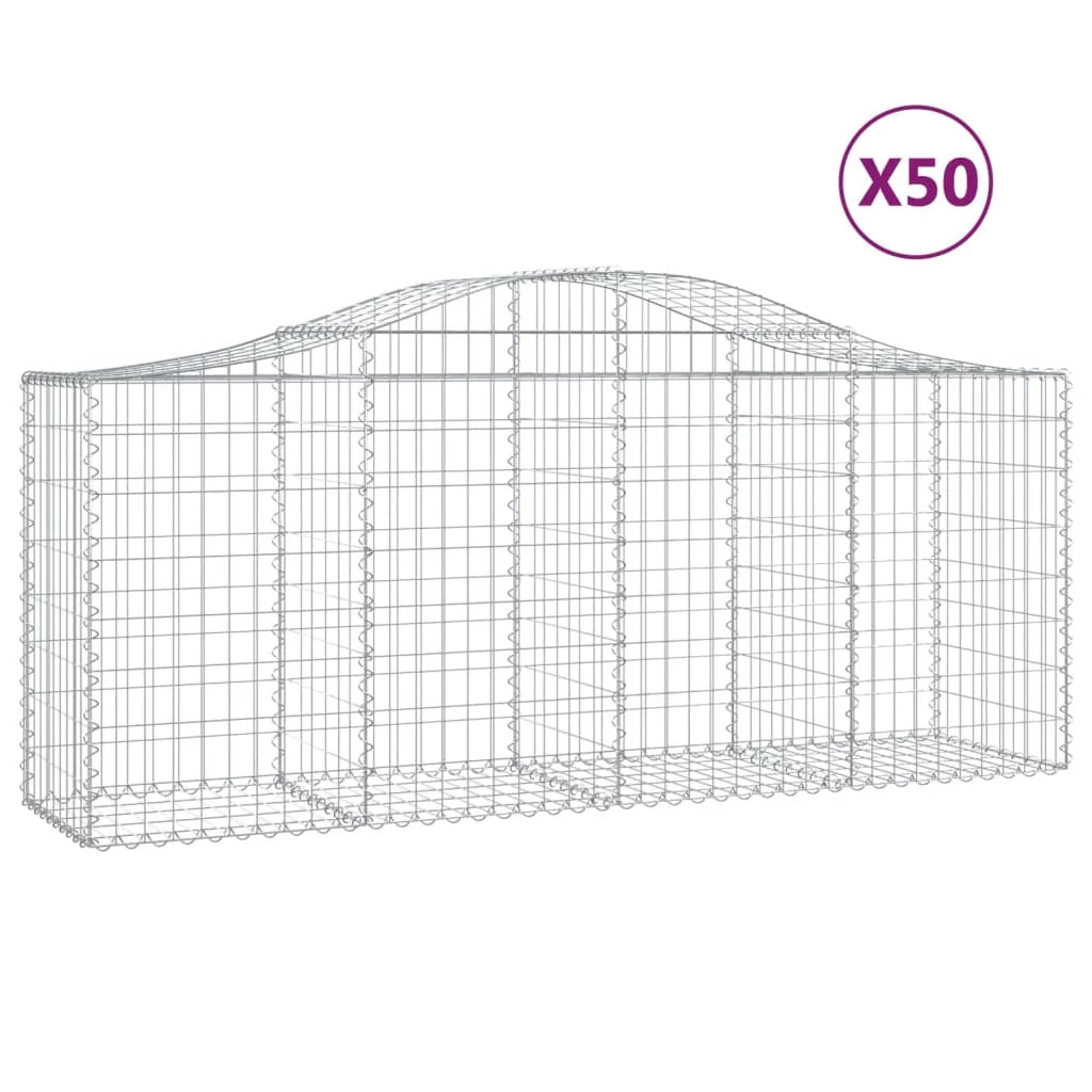 Cestini gabbioni recinzione a gabbia muro di contenimento ad arco 50 pezzi 200 x 50 x 80/100 cm ferro zincato argento 02_0040978