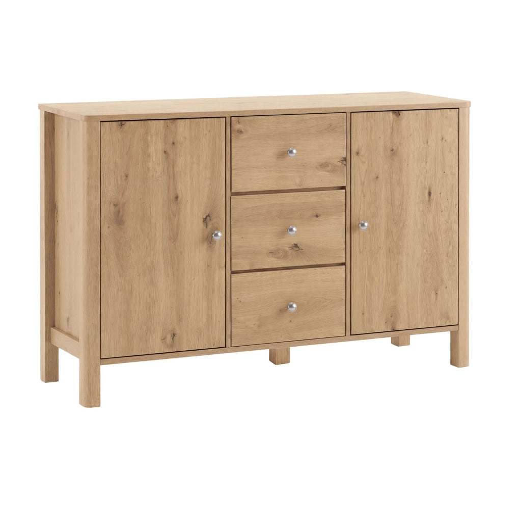 Credenza 120x40x80 cm con 3 cassetti e 2 ante in truciolare naturale
