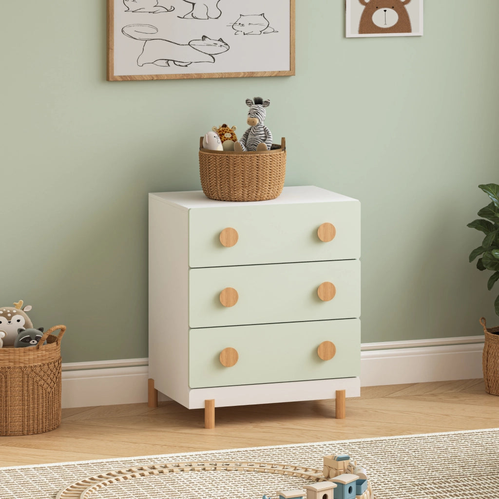 Cassettiera Vaarentaa per Cameretta con 3 Cassetti 66x55x41 cm - Bianco/Verde Menta [en.casa]