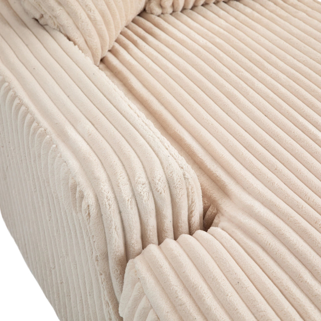 Chaise longue in corduroy 125x155x63 cm con 3 cuscini; beige