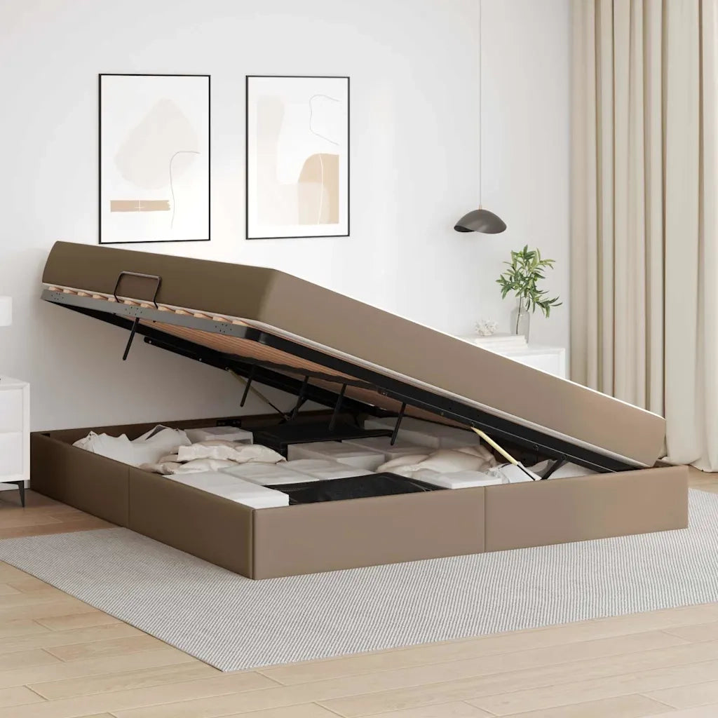 Letto con contenitore e materasso 2 pcs Cappuccino Pelle 3399619