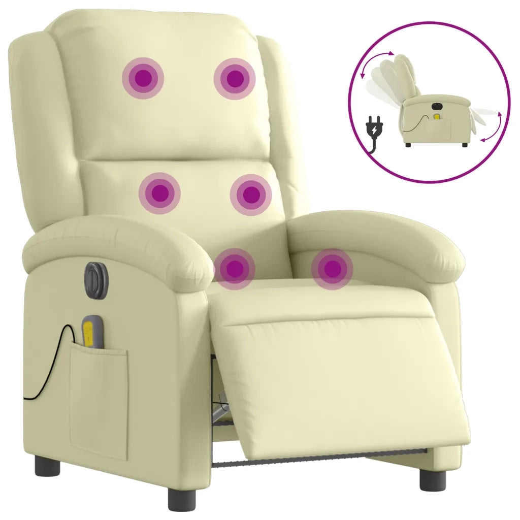 Poltrona Massaggiante Elettrica Reclinabile Crema in Vera Pelle 3204260