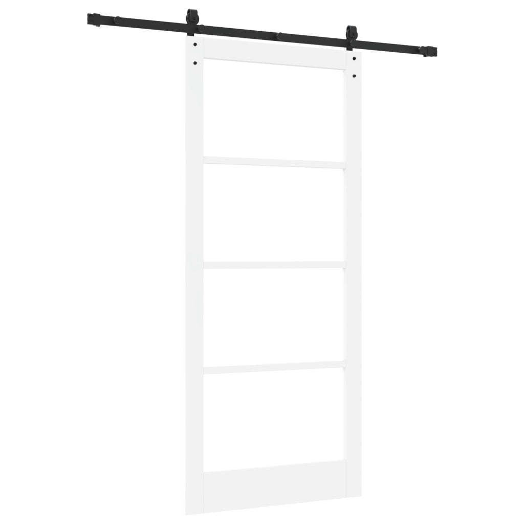 Porta Scorrevole con Set di Ferramenta 'ORKDAL'Legno Massiccio Bianco & Vetro