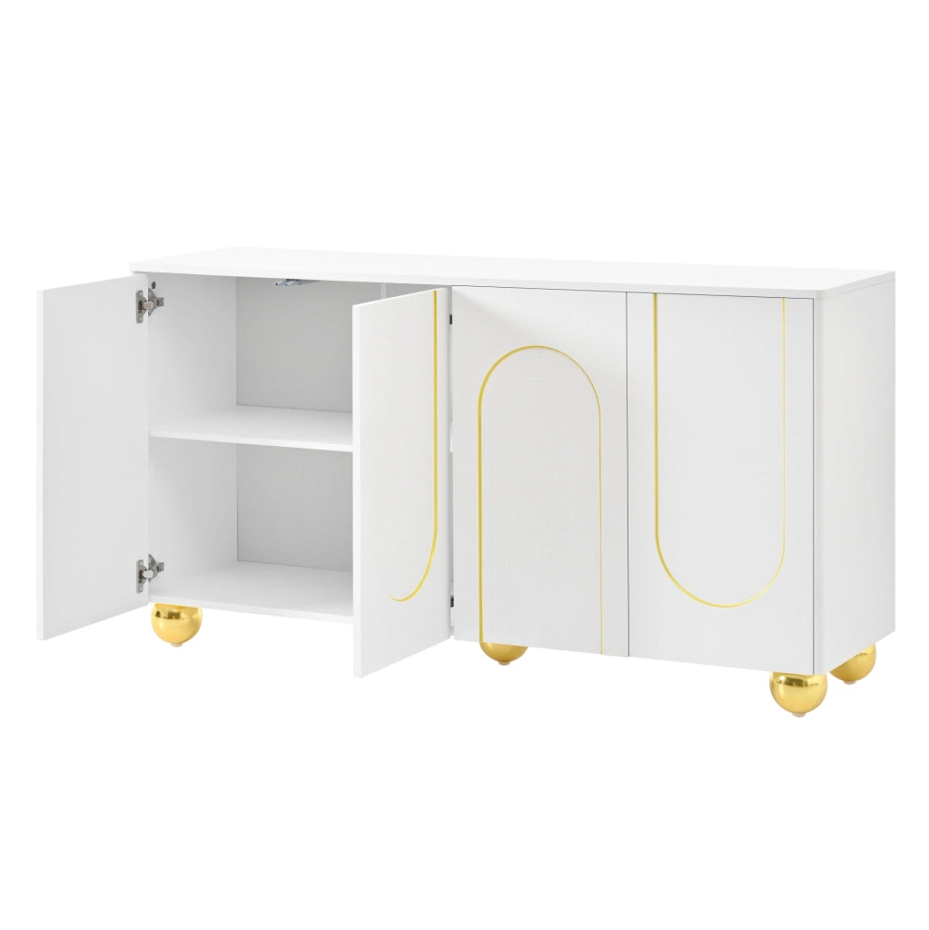 Sideboard a 4 ante con rilievo a arco dorato; 140 x 40 x 74 cm; bianco