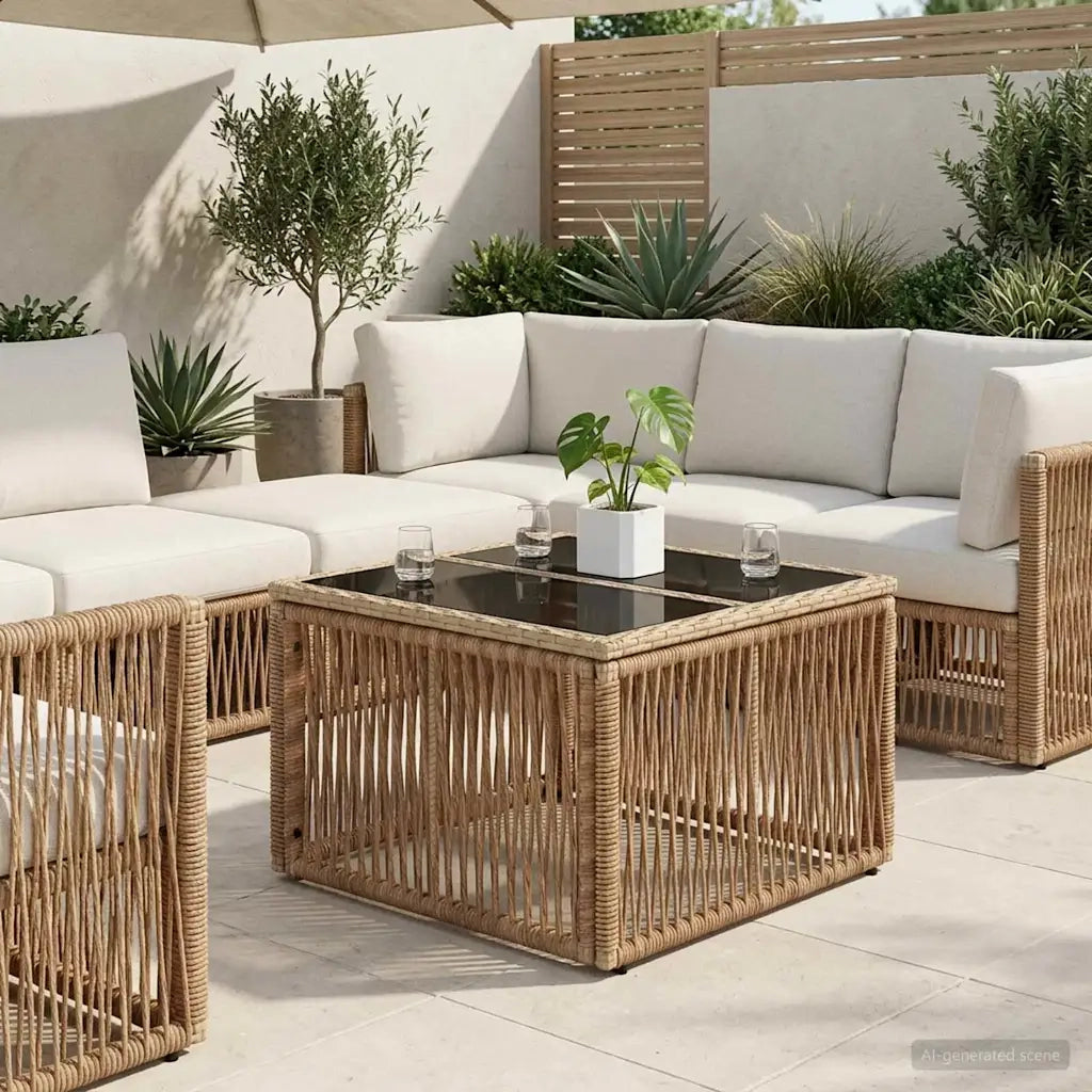Tavolo da Giardino Beige e Nero 55 x 55 x 37 cm