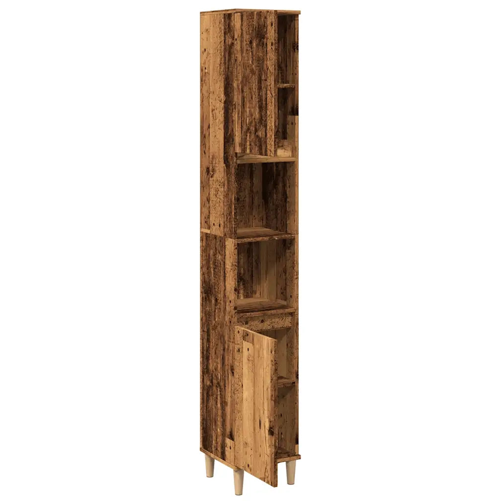 Mobiletto da bagno in legno composito 30 x 30 x 190 cm con 6 scomparti finitura effetto legno invecchiato vintage 02_0051030