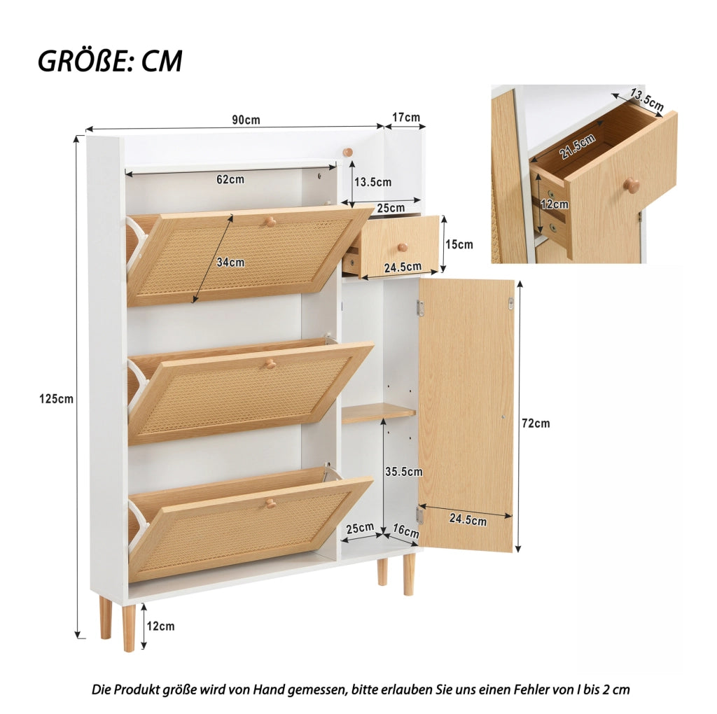 Scarpiera slim con ante a ribalta, MDF, naturale e bianco